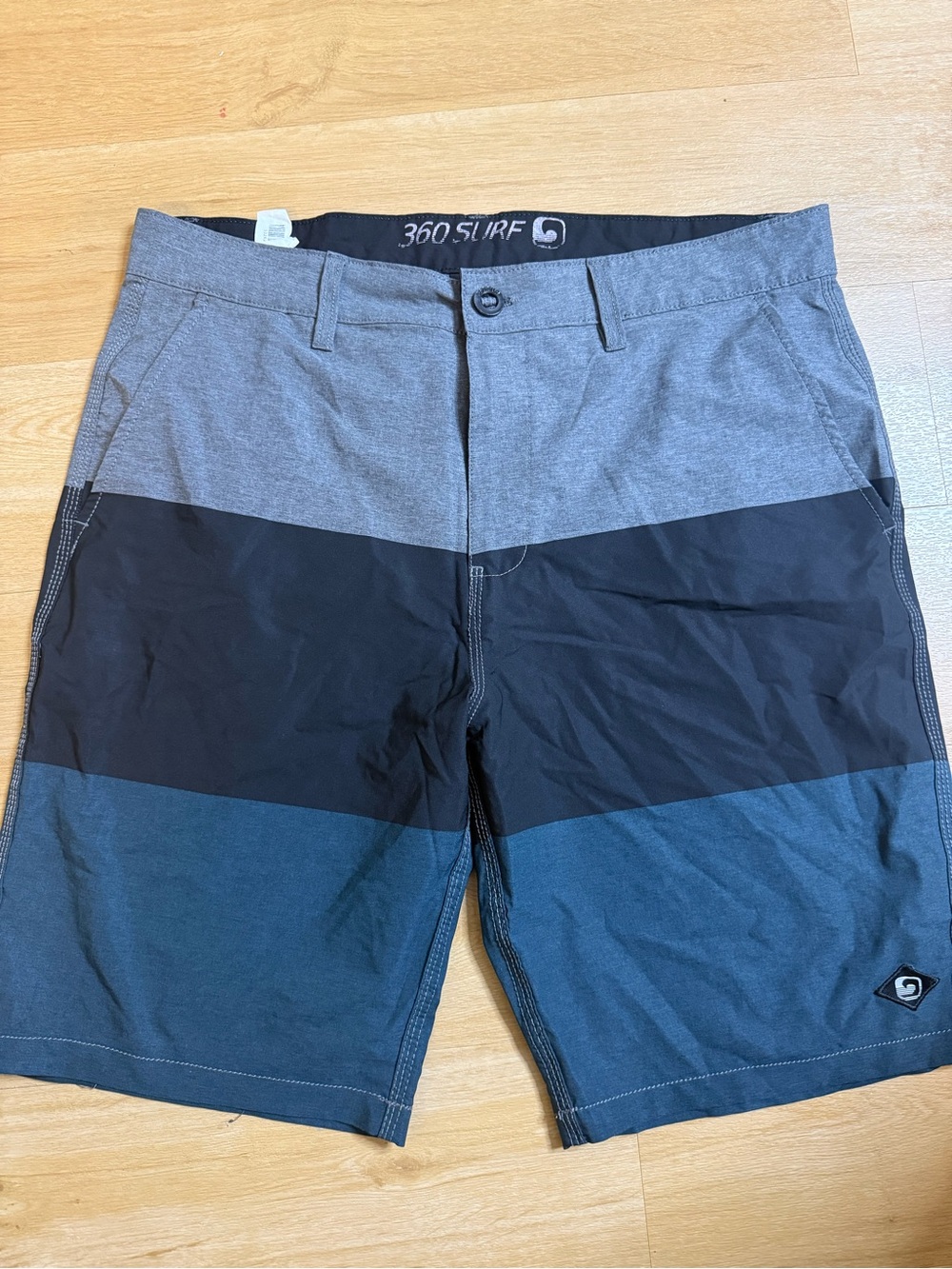 360 Surf Men's Colorblock Board Shorts - Gray/Black/Blue Size 34